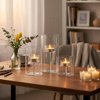 Glass Hurricane Candle Holder, 3pcs Clear Cylinder Candle Holders Bulk for Pillar Candles, Open Ended Glass Candle Pedestal for Wedding Centerpieces Tables, Party, Event(No.01) - size: No.01