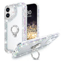 Bonitec Compatible with iPhone 17 Case for Women Glitter Sparkle Bling Cute Metal Finger Ring Bracket Stand Luxury Shiny Crystal Rhinestone Diamond Clear Protective Bumper Cover for Girls