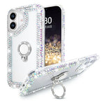 Bonitec Compatible with iPhone 17 Case for Women Glitter Sparkle Bling Cute Metal Finger Ring Bracket Stand Luxury Shiny Crystal Rhinestone Diamond Clear Protective Bumper Cover for Girls