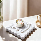 Marble Tray for Bathroom, Scalloped Tray, Marble Vanity Tray, Natural Stone Tray, Marble Tray for Kitchen Counter, Jewelry, Candle, Lotion, Countertop, Bathroom, Home Decor, Square - style: Square