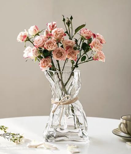 FOWSEEK 6 Inch Small Glass Flower Vase, Irregular Clear Flower Vases for Centerpiece Table Indoor Desk Decor, Modern Art Decorative Vase for Home Office Wedding Bookshelf Housewarming Gift - color: Clear, size: Small