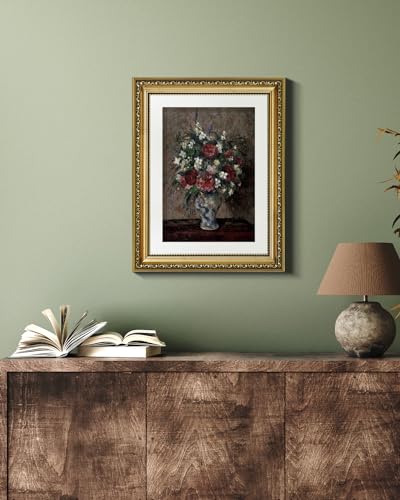 VIYYIEA Gold Framed Wall Art Canvas Print Home Decor Flower Wall Decor Vintage Botanical Prints Floral Paintings Art Pictures Room Decor Floral Wall Art Prints for Living Room Bedroom Office 11x14in - color: Flowers in a Vase, size: 14"L x 11"W