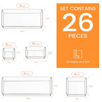 Criusia Drawer Organizer, 26 Pack Clear Plastic Drawer Organizer Bins, Versatile Organization and Storage Trays for Kitchen, Bathroom, Vanity Makeup and Office - size: 26PACK