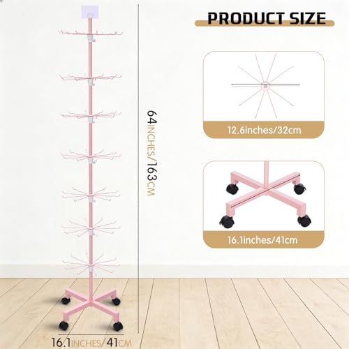 Ripeng 2 Pcs 7-Tier Rotating Retail Display Stand Display Rack for Earring Keychains Jewelry Vendor Events and Stores Movable Adjustable Shop Spinner Pink Ornament Holder - color: Pink, size: 7 Tier