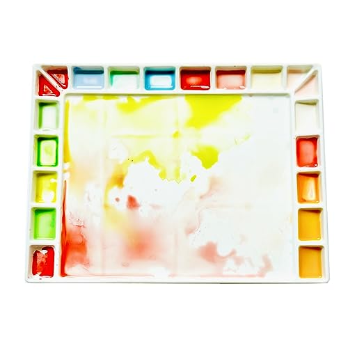 Bower Bird Porcelain Watercolor Palette 18wells/20wells Rectangle Artist Professional Ceramic Palettes for Painting (Porcelain) (12.6x9.4in) - size: 12.6x9.4in