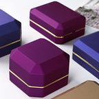 Luxury Ring Box, Square Velvet Wedding Ring Case Jewelry Gift Box with LED Light for Proposal Engagement Wedding, Purple - color: Purple, size: Ring Box