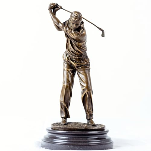 12.6'' Golf Man Bronze Statue, Classical Golfer Bronze Figurine Sculpture Ornament with Marble Base Modern Art Crafts for Home Office Decor Gift - size: 12.6" Man