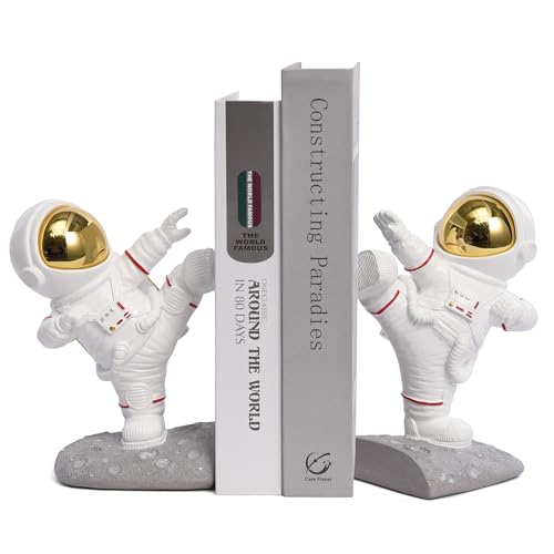 Book Ends for Shelves Decorative, Upgraded Astronaut Bookshelf Stopper Resin Book Shelf End Holders Heavy Duty Bookends for Kids Gifts Cute Spaceman Book Ends for Space Decor(F2-Gold) - color: Astronaut F-gold