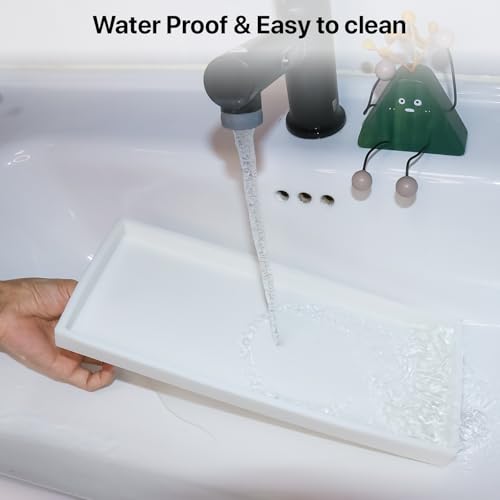 Bathroom Vanity Tray - 2PC (11.8 '' and 8'') Silicone Dresser Jewelry Ring Dish Tank Storage Kitchen Sink Countertop Tray Holder for Perfume Soap Towel Bathroom Trays, White - color: White, size: M+Mini
