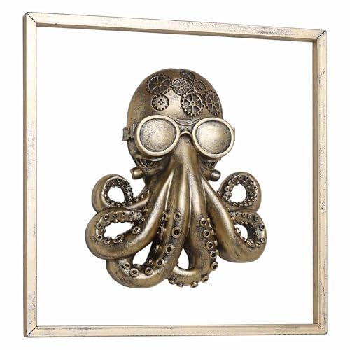JJALIGHTS Exquisite Resin Animal Head Wall Sculpture (Gift Metal Frame) - octo Imitation Copper Vintage Decor for Living Room, Bedroom & Office | Decorative Wall Hanging Art (Octopus) - color: Bronze Octopus