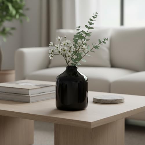 Sunddo Black Ceramic Vase for Flower - 5 Inch Small Modern Decorative Vase for Living Room, Farmhouse Bottle Vases Home Decor, Window, Office, Night Stand Decor, Kitchen, Bathroom Decoration - color: Black, size: 5 inch