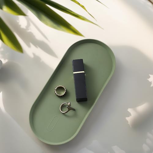Green Silicone Vanity Tray, 8.66x3.94 Inch Oval Food-Grade Counter Organizer, Dishwasher Safe Scratch-Proof Storage Tray for Jewelry Makeup Bathroom Desk - color: Green