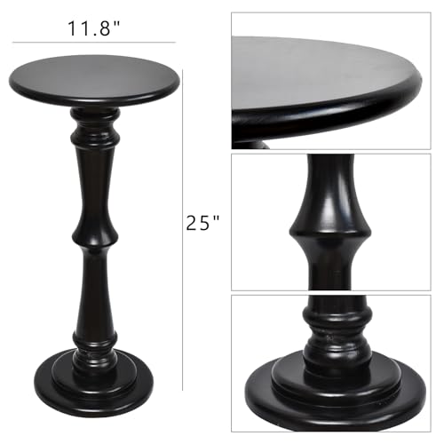 SwallowLiving Solid Wood Side Table - 12" Round Pedestal Drink Table for Small Spaces - Modern Black End Tables for Sofa Side & Narrow Nightstand - Elegant Tall Plant Stand & Accent Tables - 25" H - color: Black Hourglass