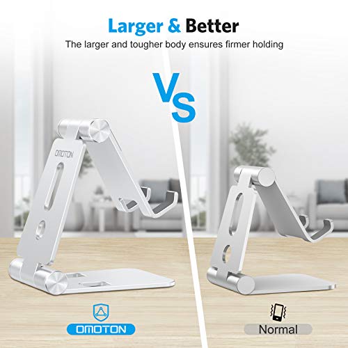 OMOTON Foldable Cell Phone Stand, C4 Portable Aluminum Phone Holder, Adjustable Phone Dock Cradle Compatible with iPhone 17/16/15 Pro Max Air, Samsung Galaxy, Small Tablets, All Smart Phones, Silver - color: A-Silver