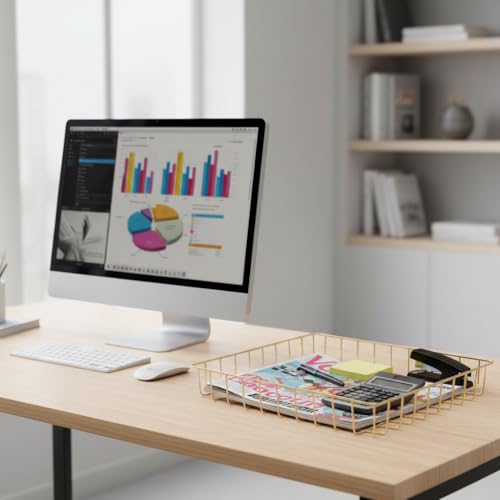 Paper Organizer for Desk Metal Paper Tray Large Capacity Letter Tray File Holder Mail Inbox Storage Organizer Basket for Office Classroom Desktop,12.5" x 9.4" x 1.9",Gold - color: Gold