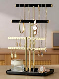 pickpiff Jewelry Holder Organizer with Velvet, Adjustable 10"-17" Tall, Metal Stand for Display Bracelet, Necklace, Earrings, Rings, Black and Gold - color: Gold and Black
