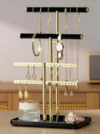 pickpiff Jewelry Holder Organizer with Velvet, Adjustable 10"-17" Tall, Metal Stand for Display Bracelet, Necklace, Earrings, Rings, Black and Gold - color: Gold and Black