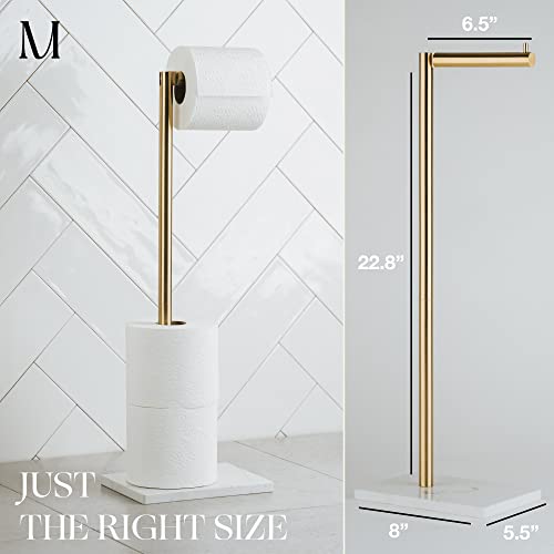 MARMOLUX ACC Free Standing Gold Toilet Paper Holder Stand White Marble Base and Storage | 4 Jumbo Roll Bathroom Hardware Toilet Tissue Organizer | Stainless Steel Bathroom Decor Accessory - color: Gold Brushed/White Marble