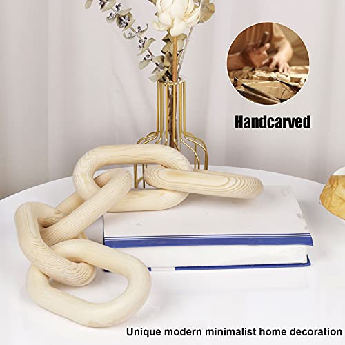 HMASYO Wood Chain Link Decor, 5-Link Wooden Decorative Chain Home Decor Accents, Coffee Table Decor, Shelf Decor Aesthetic, Bookshelf Table Decorative Objects for Living Room, Housewarming Gifts - color: Natural-5, size: 22"D x 3.9"W