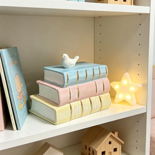 Decorative Books Shelf Home Decor - Resin Fake Books for Decoration Coffee Table Books for Living Room Aesthetic Bedroom Bookshelf Office Desk Bookends Modern Farmhouse 5.5 x 4.5 x 7.5 Inch DiliComing - color: Yellow-pink-blue
