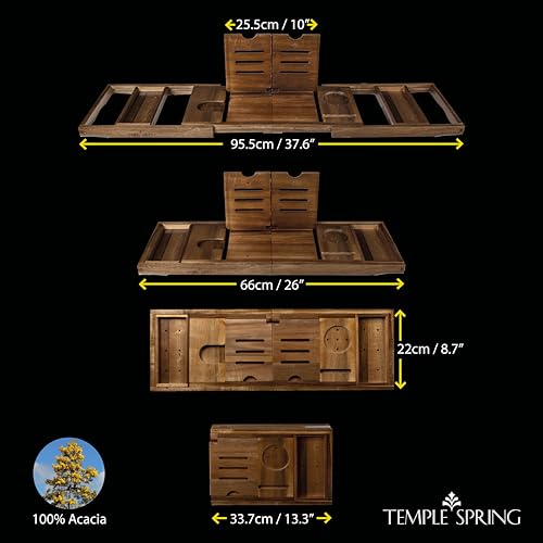 Temple Spring Foldable Bathtub Tray, Unique Design Selfcare Bathroom Caddy, Acacia Spa Bathroom Tray, Wooden Bathtub Accessories, Wedding Gift/Birthday Gift/New Home Bath Table – Not Teak - color: Foldable Acacia