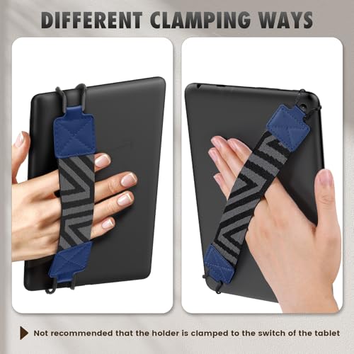 MoKo Security Hand-Strap for 9-11 Inch Tablet, iPad/iPad Pro/iPad Air/Kindle Fire HD/Samsung, High-Elasticity Versatile Hand Strap Lightweight Finger Grip Holder, Navy Blue - color: Navy Blue, style: Patterned Strap