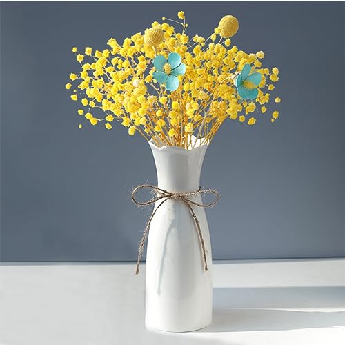 Boho Ceramic Vase with Rope, 8.2" H, Rustic Flower Vase Classic Style for Dried Flowers Fresh Flowers, Fit for Fireplace Bedroom Kitchen Living Room Centerpieces Office Desk - color: White-1