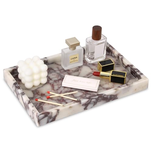 Marble Bathroom Vanity Tray, Natural Luxury Vanity Home Kitchen Bathroom Table Tray, Stone Decorative Countertop Dresser Trays for Key Coffee Perfume Jewelry Makeup (Calacatta Viola, 12"x 8" x1.2") - color: Calacatta Viola, size: 12" x 8" x 1.2"