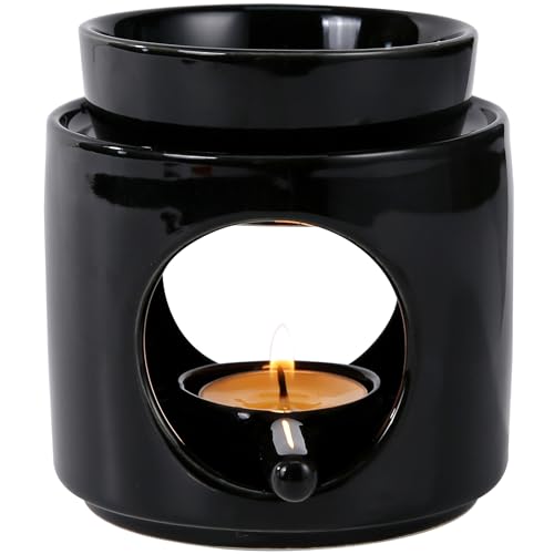 Essential Oil Burner for Scented Oil, Oil Warmer, Tealight Wax Melt Warmer, Candle Diffuser, Tea Light Holder, Black - color: Black