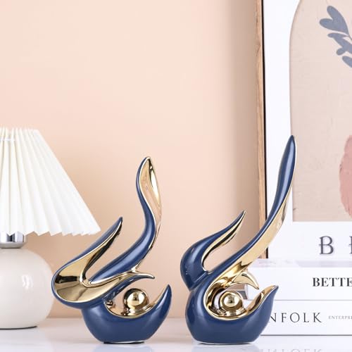 XMGZQ Mid Century Modern Abstract Art Home Decor Accent,Porcelain Statues for Living Room Coffee Table Centerpieces for Dining Room,Ceramic Sculptures and Gold Knick Knacks for TV Stand Decor (Blue) - color: Blue