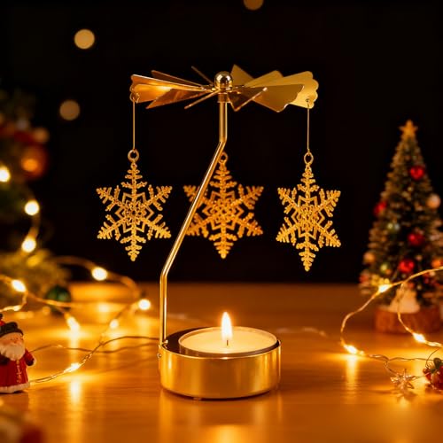 Self Rotary Candle Holder, Metal Spinning Tea Light Holders Automatic Rotating, Romantic Aroma Tea Candle Round Holder, Unicorn, Snowflower, Kids, Leather Candle Holder (Snowflower) - color: Snowflower