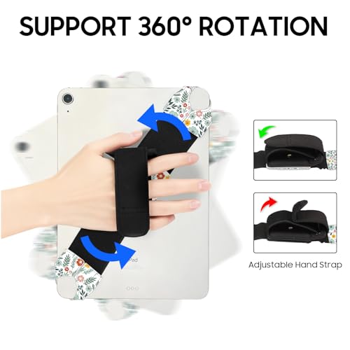 FINTIE Universal Tablet Hand Strap Holder for 9-11 Inch Tablets eReaders, 360 Degrees Swivel PU Leather Secure Portable Adjustable Handle Grip for iPad, Galaxy Tab and 9-11" Tablets (Spring Bloom) - color: Spring Bloom