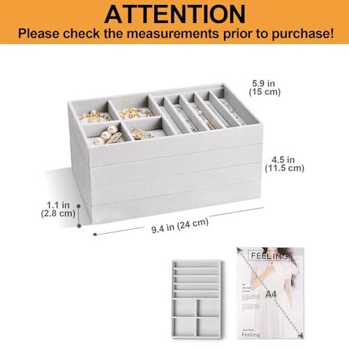 ProCase Stackable Jewelry Organizer Trays for Drawers, Jewelry Drawer Inserts Container Display Case Storage for Earring Necklace Rings Bracelet with Removable Dividers -Grey, 4 Layers - color: Grey, size: 4 Layers