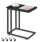 VASAGLE End Table, C Shaped TV Tray with Metal Frame Rolling Casters for Coffee Laptop Mobile Tablet, Industrial Side Table for Living Room Bedroom, 19.7 x 13.8 x 23.6 Inches, Ebony Black, ULNT050B56 - color: Ebony Black