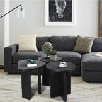 Oakrain End Table with Pedestal, Wood Side Table Bedside Sofa Couch, Modern Nightstand for Bedroom, Small Round Coffee Table for Living Room Office Balcony, Black - color: Black-round Shape