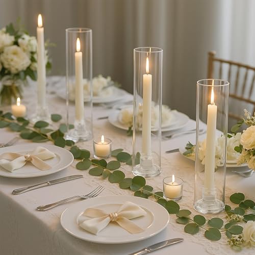 Hurricane Candle Holder Thickened Cylinder Covers 4 Pcs Taper Candle Sticks Holder Glass Tall Candlesticks Holders Centerpiece for Wedding Dining Table - color: Clear