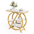 LITTLE TREE End Table, 4-Tier Narrow Faux Marble Side Table with Large Storage Space, Modern Nightstand and Bedside Table for Living Room, Home Office, Bedroom, White and Gold - color: White and Gold