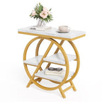 LITTLE TREE End Table, 4-Tier Narrow Faux Marble Side Table with Large Storage Space, Modern Nightstand and Bedside Table for Living Room, Home Office, Bedroom, White and Gold - color: White and Gold