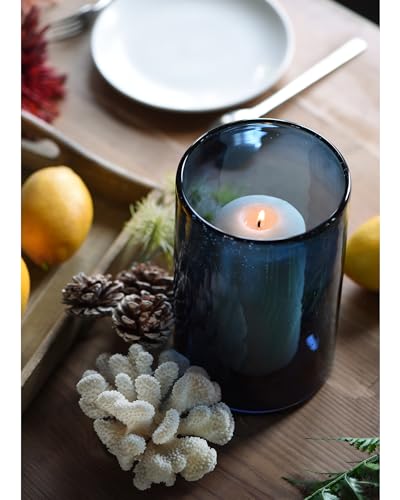 ARIAMOTION Glass Hurricane Candle Holder for Pillar Blue Cylinder Vase Flower Centerpiece Seeded Bubbles Modern Table Decoration for Kitchen Living Room 8 Inch 5 inch Diam - color: Bubbles Blue, size: H8" Set of 1