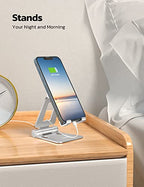 Nulaxy 2 Pack Dual Folding Cell Phone Stand, Fully Adjustable Foldable Desktop Phone Holder Cradle Dock Compatible with iPhone 17 16 15 14 13 12 Pro Max Xs Xr, All Phones, Silver - color: E-Silver