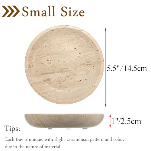 Hipiwe Small Key Bowl for Entryway, 5.5" Round Decorative Ring Holder Dish Natural Travertine Stone Trinket Tray Jewelry Dish Plate Candle Tray for Earring Necklaces Home Decor - color: Beige, size: 5.5"