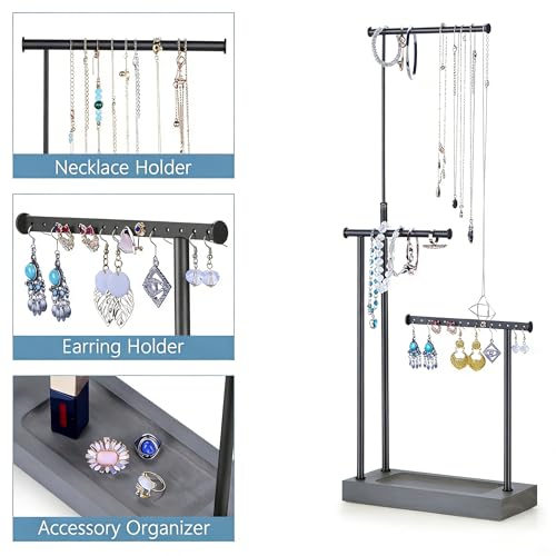 SRIWATANA Jewelry Organizer Display Extra Tall Necklace Holder 3 Tier Jewelry Tree Stand, Gift Idea (Weathered Grey & Black) - color: weathered grey