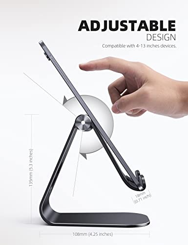 Lamicall Tablet Stand Adjustable, Tablet Stand : Desktop Stands Holder Gifts Compatible with Tablets Such as iPad 2018 Pro 9.7, 10.5, Air Mini 4 3 2, Kindle, iPhone 17 Max, E-Reader (4-13'')- Black - color: Black