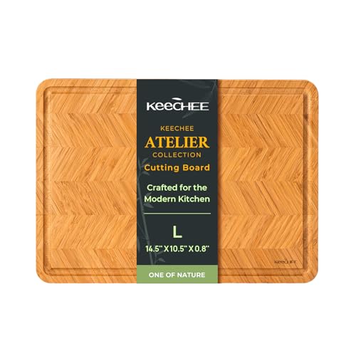 Keechee Atelier Collection Bamboo Cutting Board, Reversible Wood Chopping Boards for Kitchen with Juice Grooves, Handcrafted Large Serving Tray, Luxury Housewarming Wedding Gifts for New Home - size: One Piece M