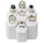 Mooca Ring Stand Holder Display Tower Jewelry Organizer, Ring Display Holder, Pedestals Display 7 Pcs Set Perfect for Showcase, White Faux Leather - color: White Faux Leather