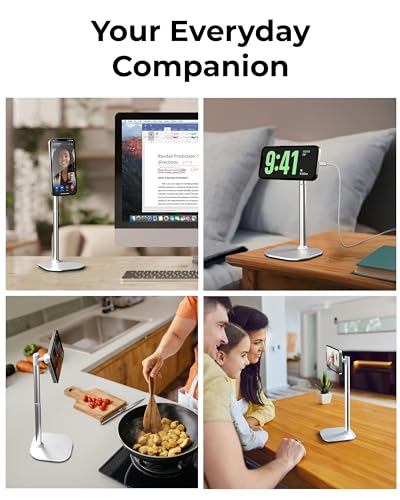COOPER MagStand, Adjustable Magnetic iPhone Stand for Desk & Phone Holder for Video Recording, Compatible with MagSafe, Stand for iPhone 17 Pro Max, 16/15/14/13/12, Small Mag Safe Tripod (White) - color: Frost White