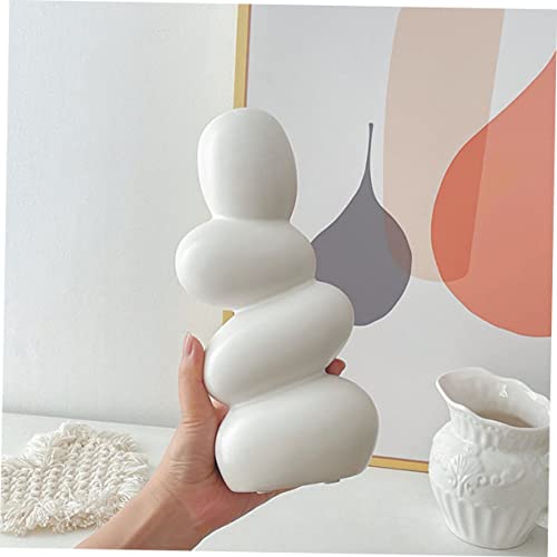 Holibanna Abstract Modern Ceramic Vase Cobblestone Shape for Dried Flowers Unique Home Decor for Tabletop and Office Decoration White Artistic Design