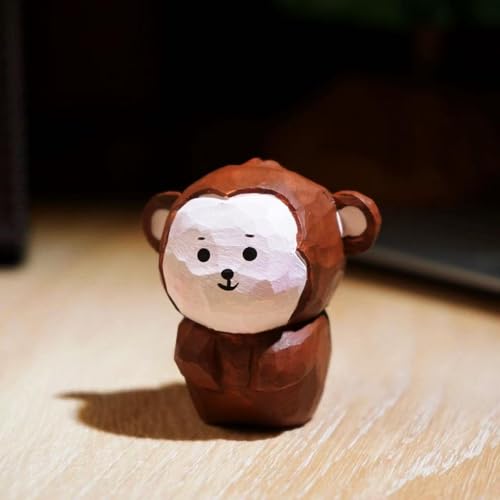 Small Wooden Monkey Figurines Craft, 1.6’’H Hand-Carved Painted Monkey Figurine with Base, Cute Desktop Decor, Wooden Animal Statue Home Decor, Gift for Animal Lovers - color: Decor-monkey