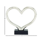 Deco 79 Ceramic Heart Decorative Sculpture Home Decor Statue with Black Base, Accent Figurine 13" x 3" x 12", Silver