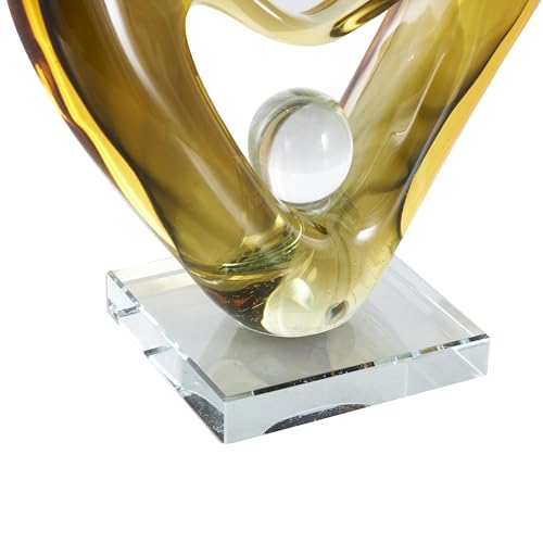 Deco 79 Glass Abstract Curved Cutout Sculpture with 3 Small Orbs, 8" x 4" x 12", Orange - color: Orange, size: 8" x 4" x 12"
